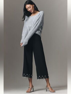 ANTHROPOLOGIE Crystal Crop Pants Black Size 14 NEW